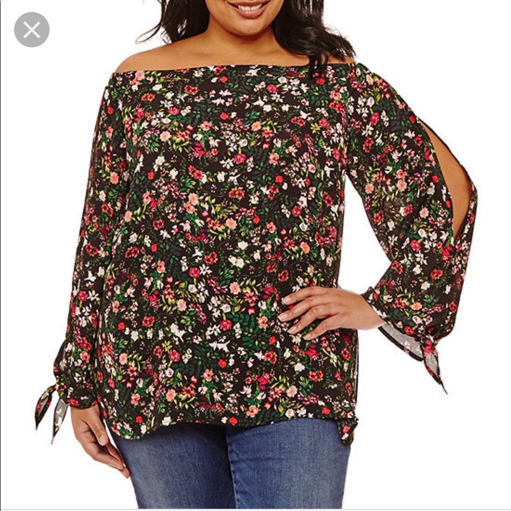 XXL Bell + Sky Split Sleeve Off Shoulder Blouse